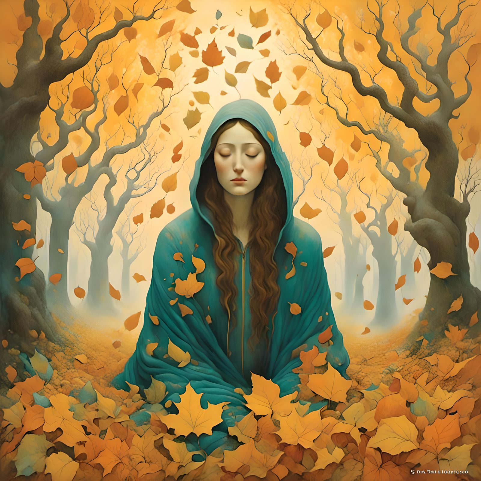 Dreamy Autumn Meditation in Watercolor Style