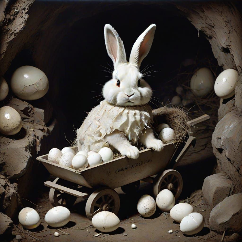 Mysterious Victorian-Style Easter Bunny in a Dark Cave