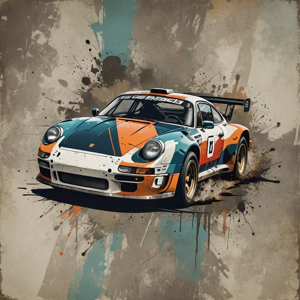 Retro Porsche Rally Car: Abstract Art Concept