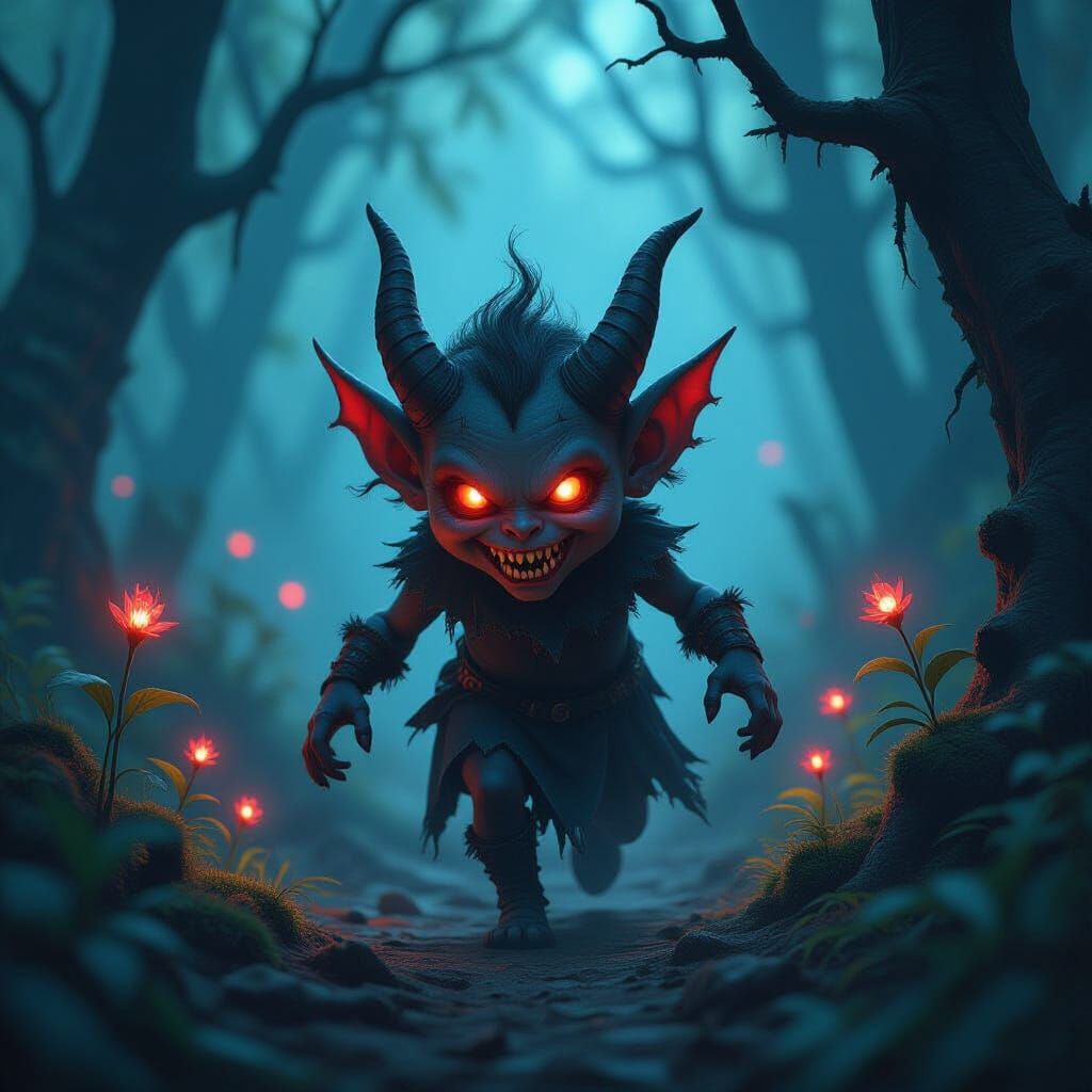 Mischievous Demon Creature in Enchanted Forest