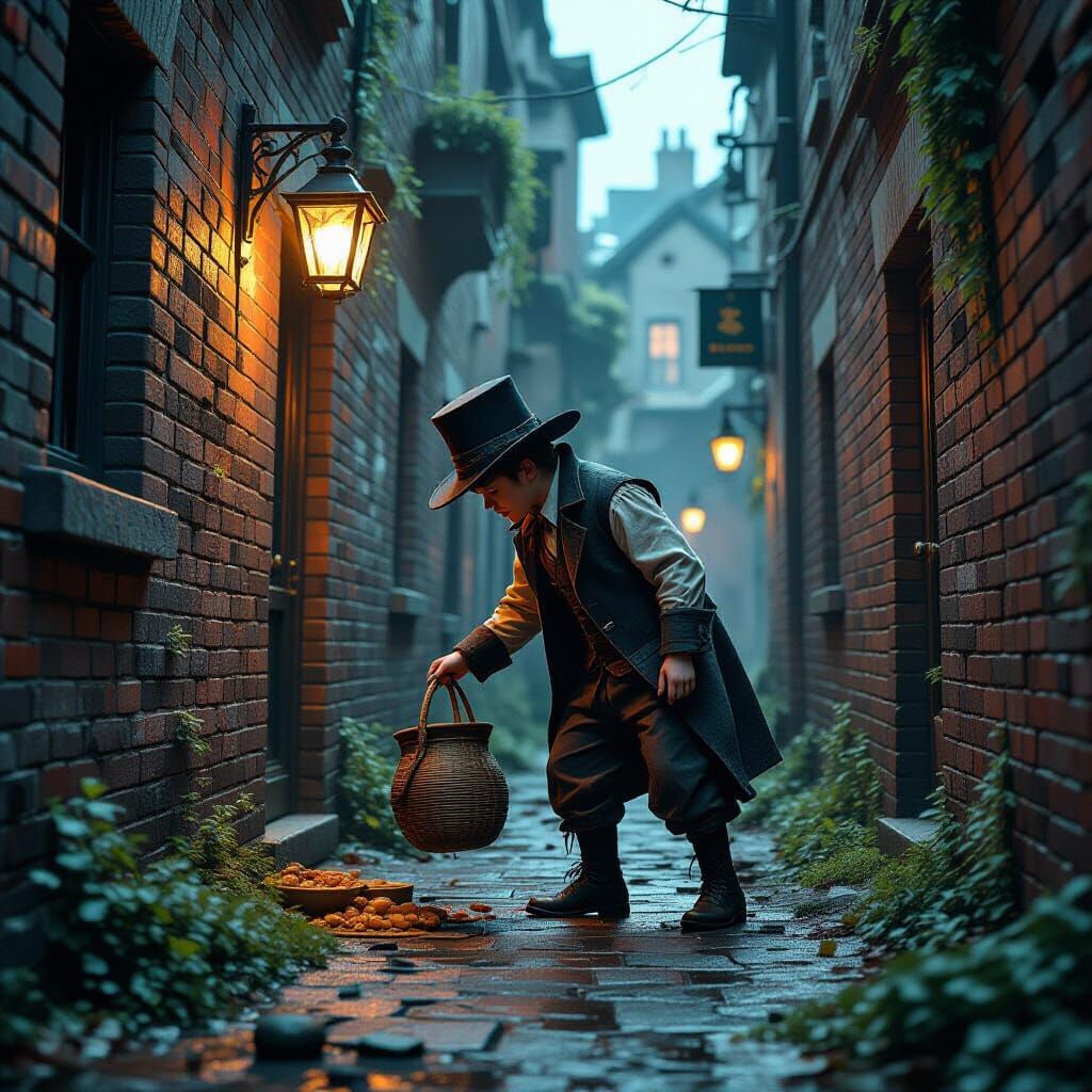 Victorian Urchin Searching Mystical Alleyway in Matte Painti...