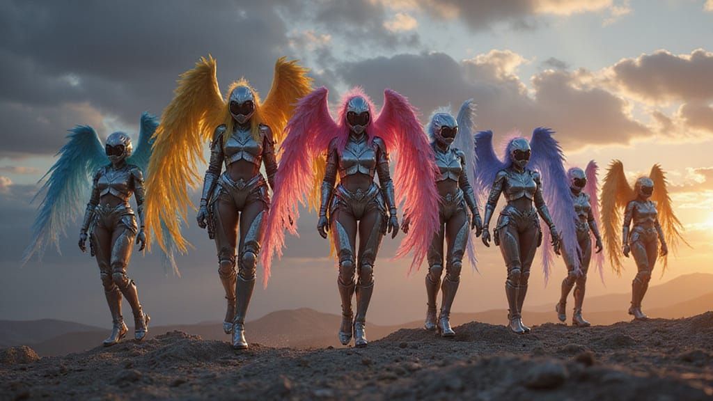 Vibrant Cyber Angels in Epic Cinematic Style