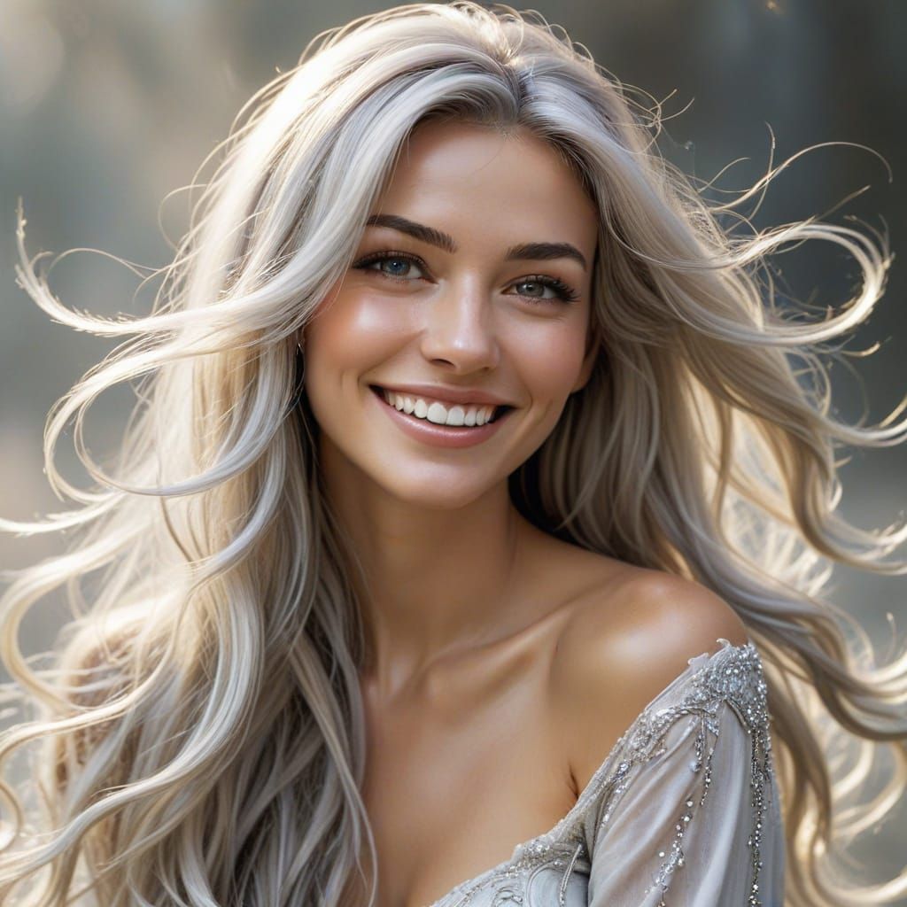 Ethereal Fantasy Woman in Shimmering Whites