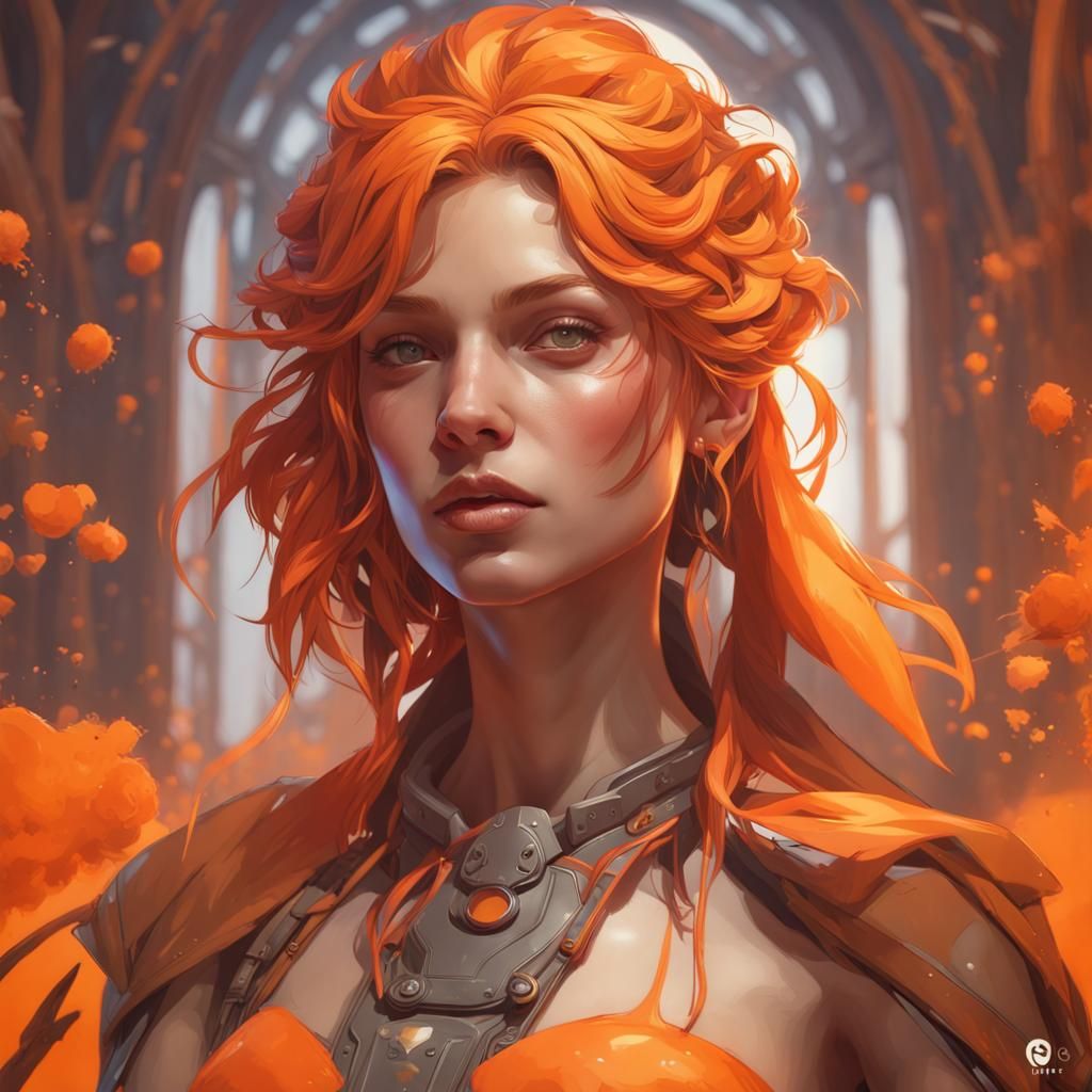 Hyperdetailed Orange Portrait in Art Nouveau Style