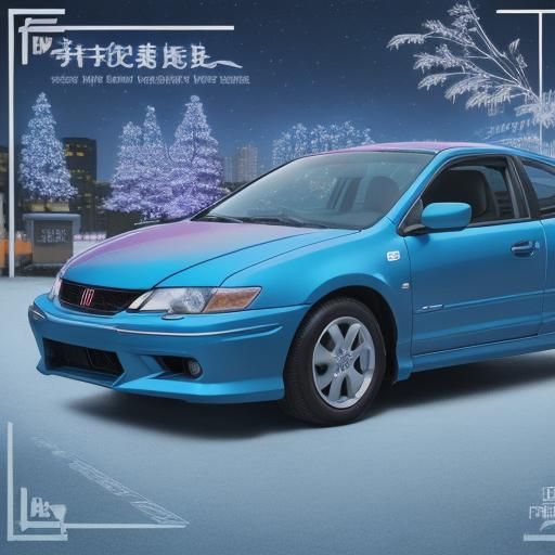 Vaporwave Christmas Card with Honda Civic and Sculpture