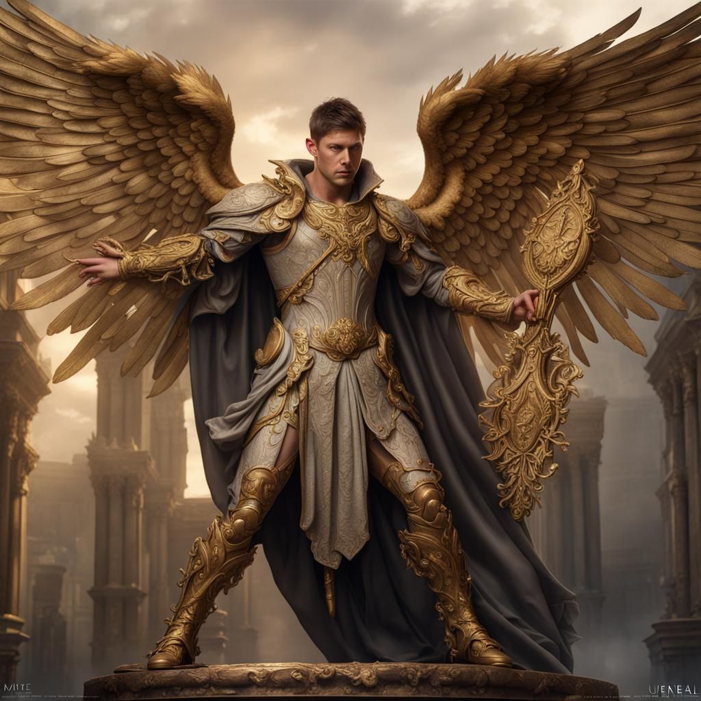 Seraphim Angel Warrior in Rococo-Gold, Detailed Fantasy Art