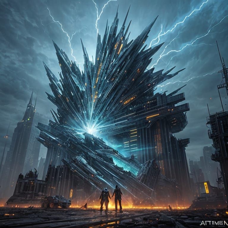 Electric Firebird Rises from Cyberpunk Ruins