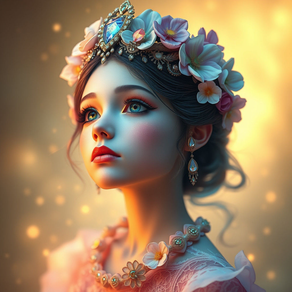 Ethereal Flower Girl in Dreamy Art Nouveau Style