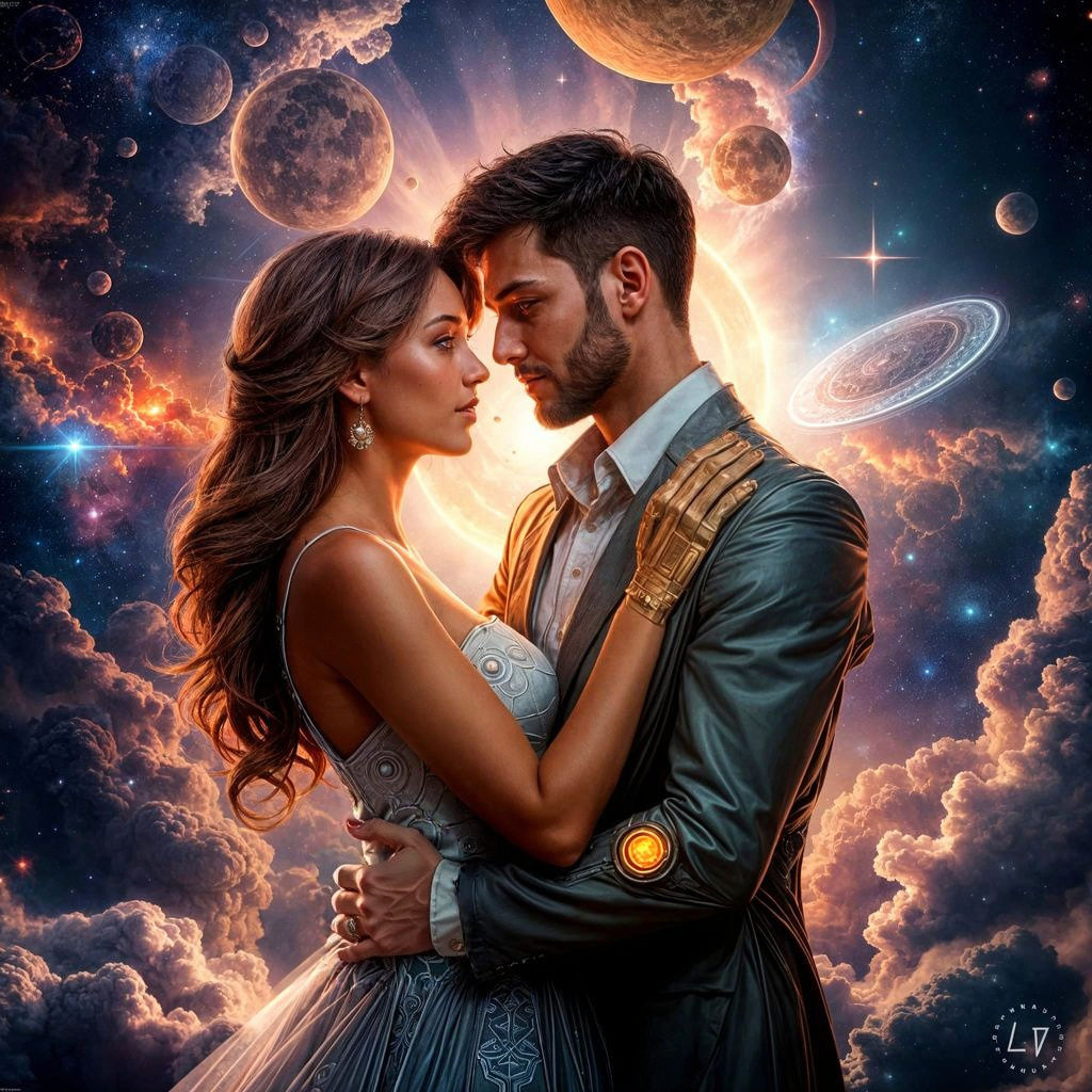 Futuristic Love in the Stars: Detailed Matte Painting