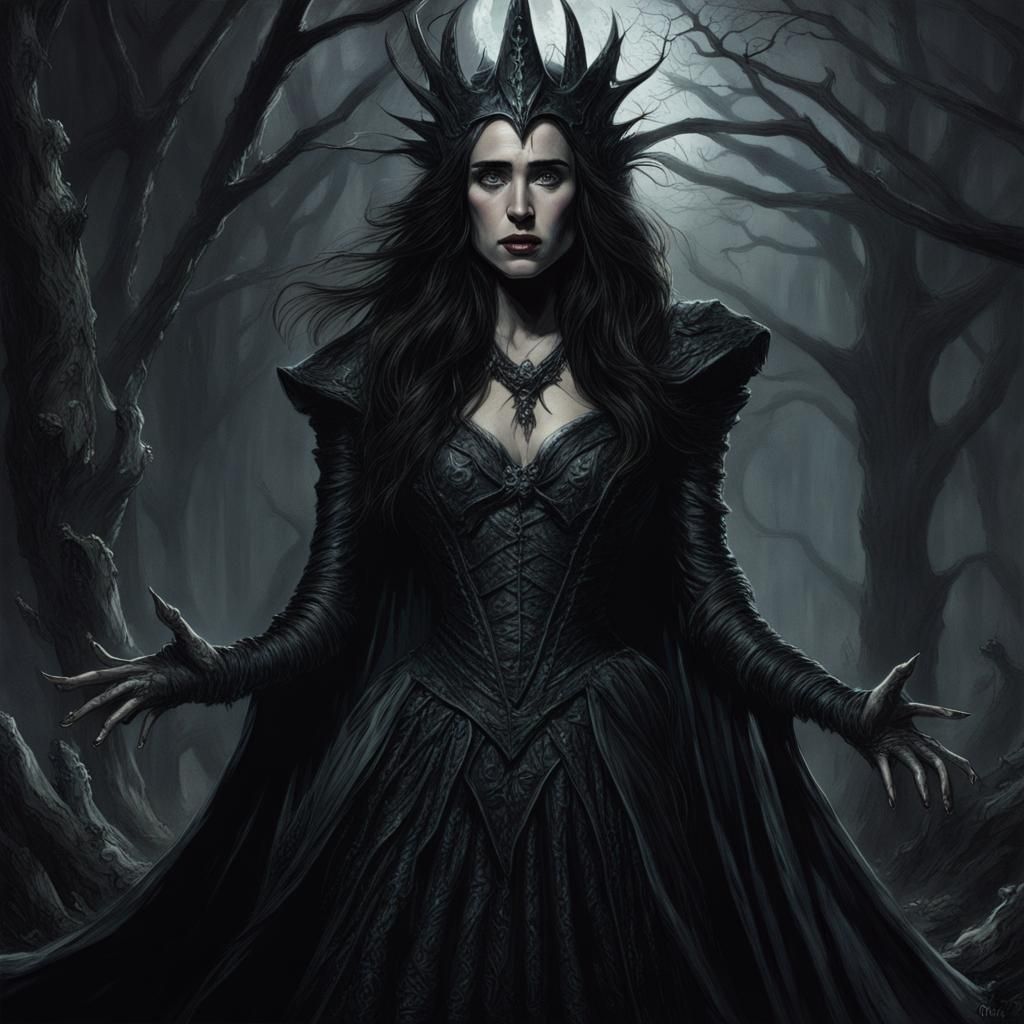 Dark Witch Queen in Engraving Style