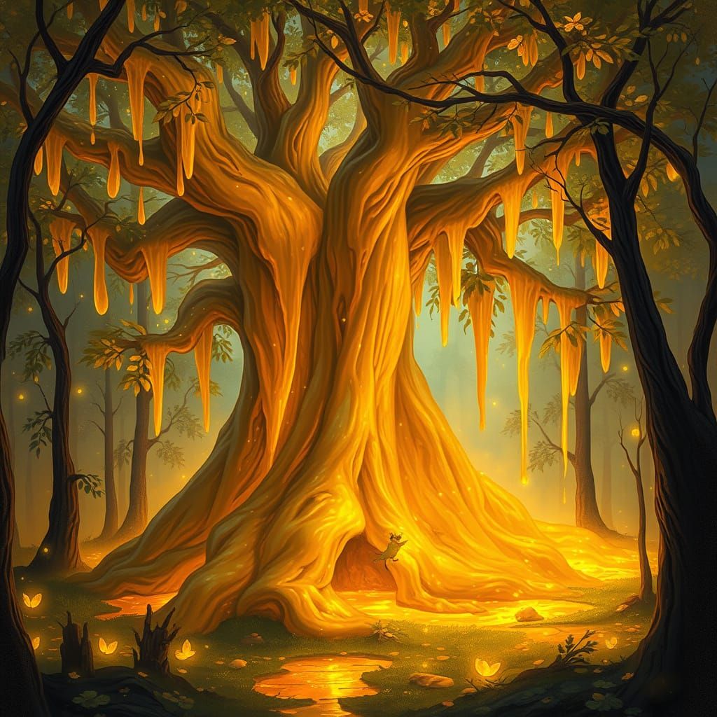 Ancient Honey Tree with Liquid Light Fireflies