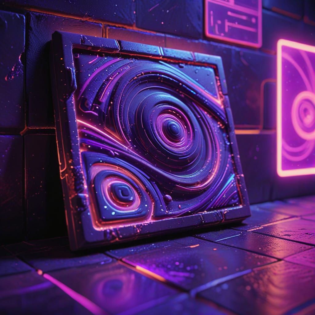 Synthwave Neon Clay Tile with Retro Futuristic Glow