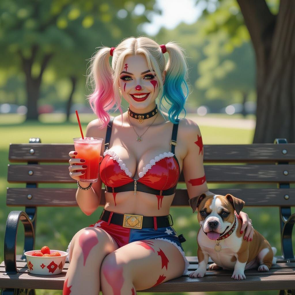 Harley Quinn Enjoys a Heatwave with Puppy and Daiquiri