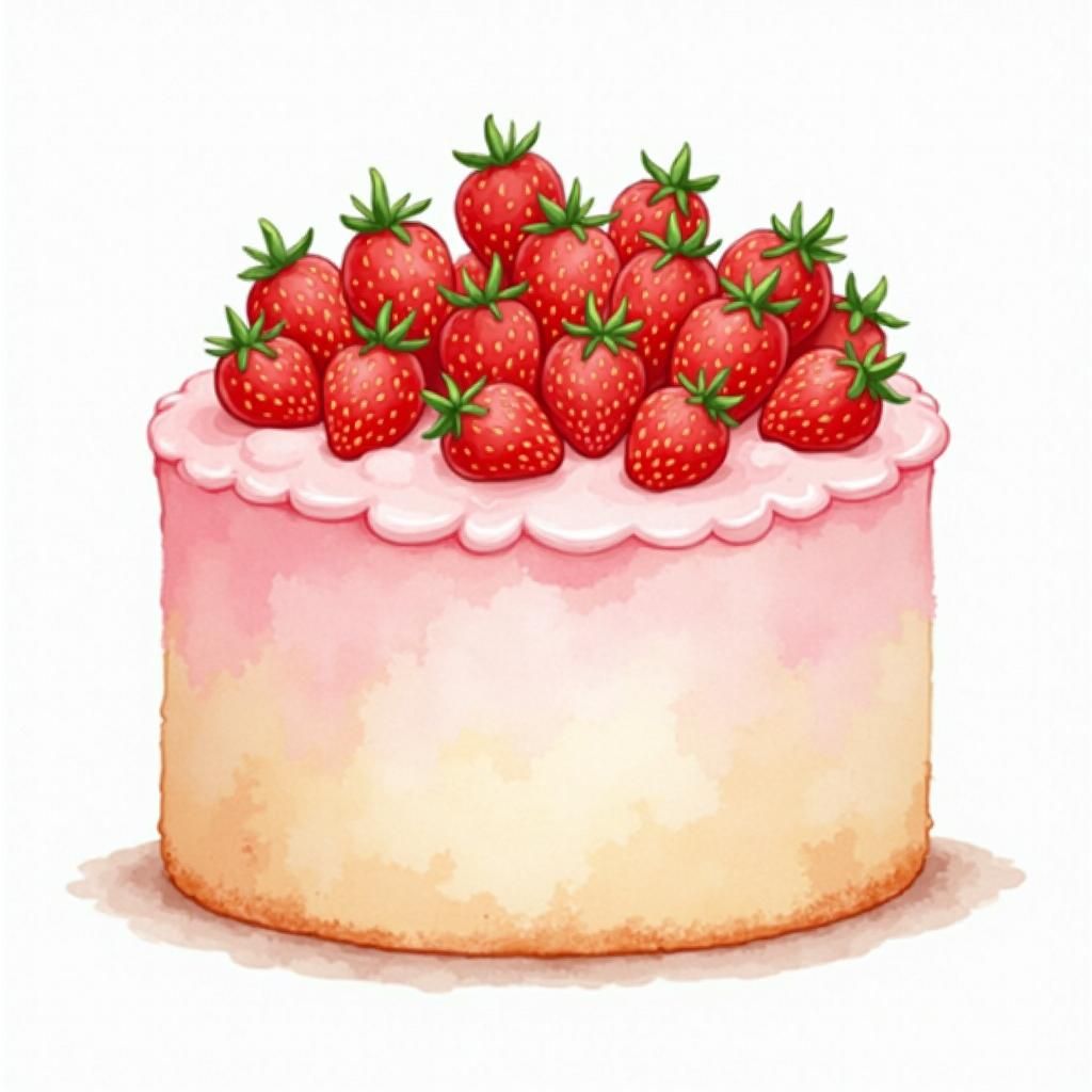 Watercolor Strawberry Cake Illustration in Pastel Pink