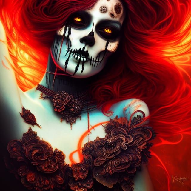 Intricate Dark Goddess with Fractal Iridescence