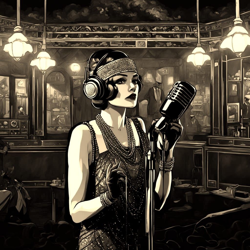 Flapper Singer in 1920s Speakeasy Photograph