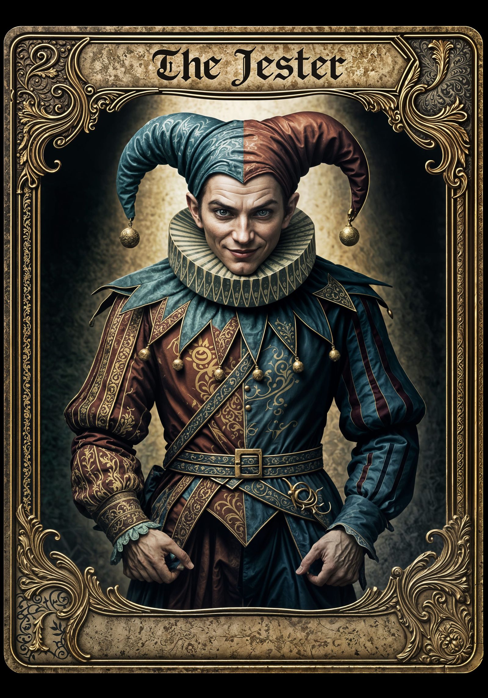 Medieval Playing Card Jester in Arcane Style
