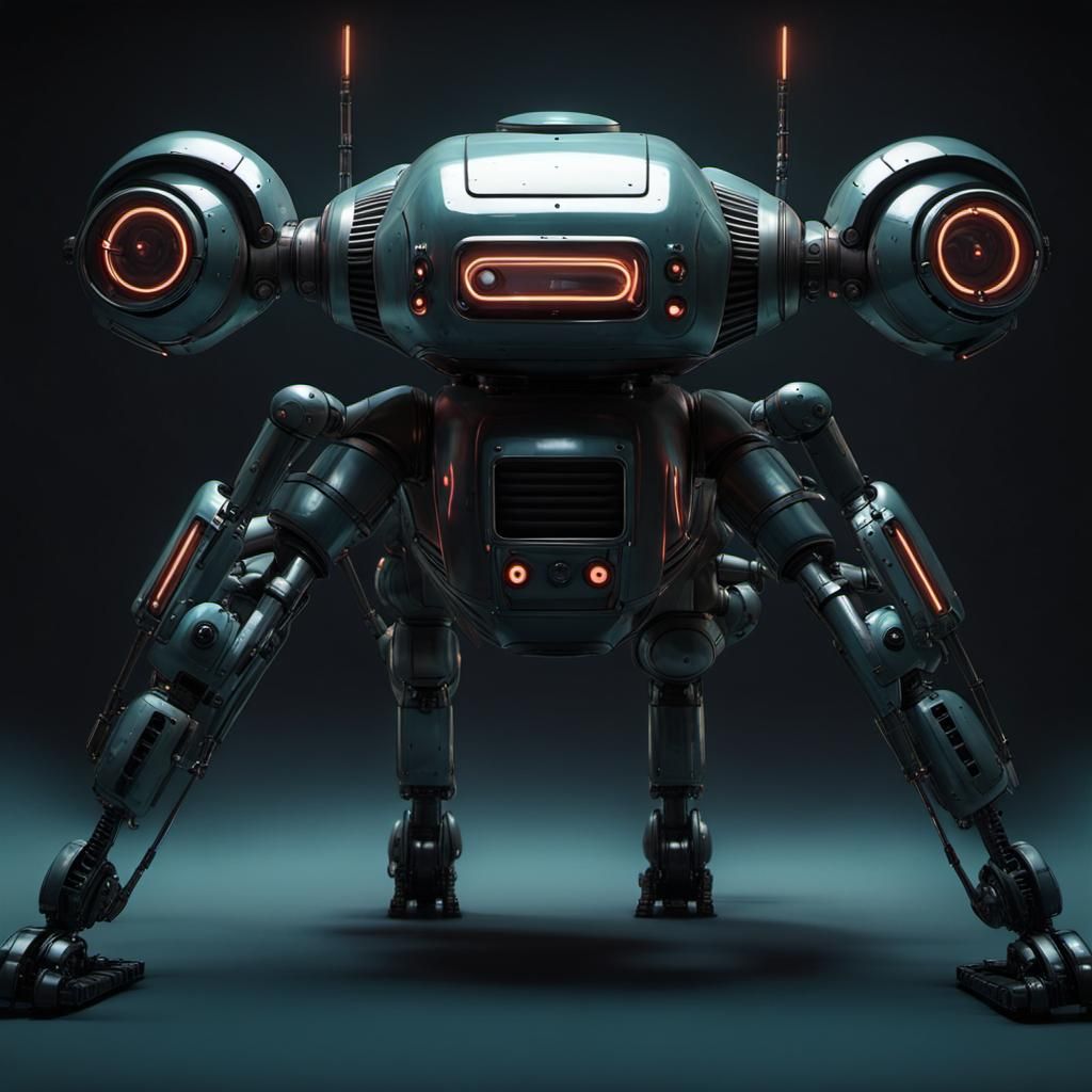 Retro Floating Robot in Cyberpunk Neon Style