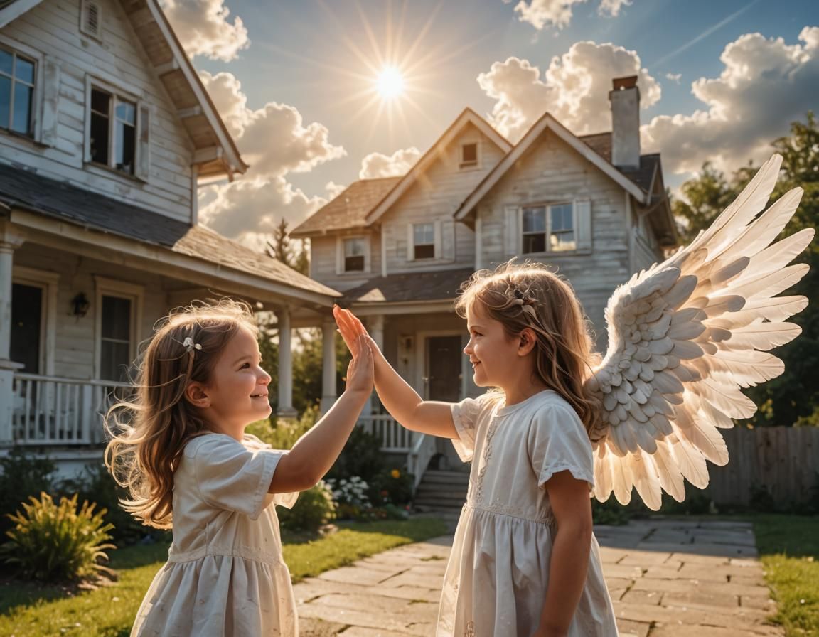 Little Girl High Fives Guardian Angel