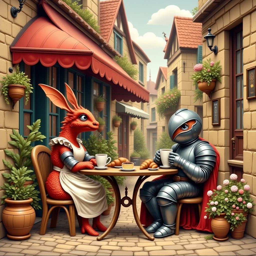Knight Café: Medieval Fantasy Cartoon Illustration