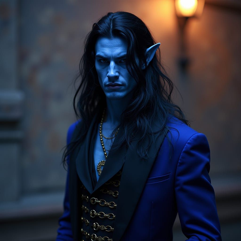 Dramatic Tiefling Bard Portrait in Retro Film Style