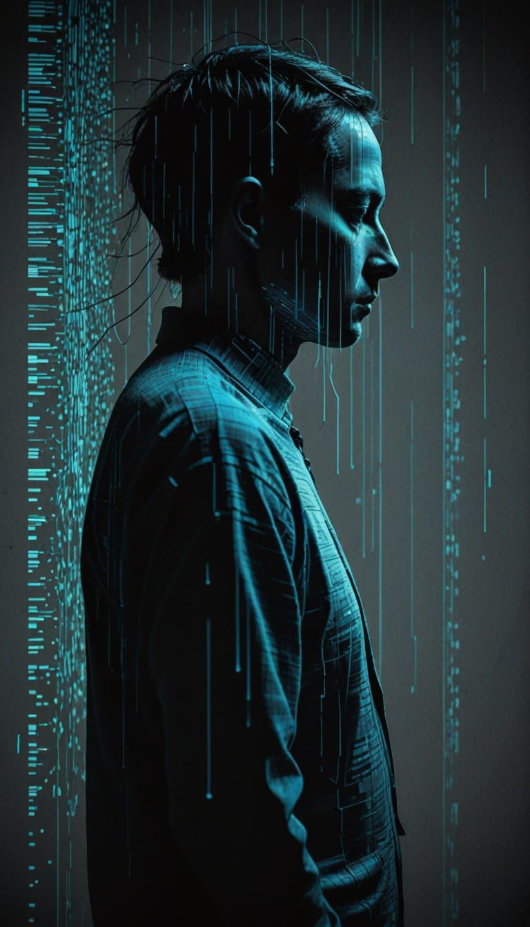 Distorted Digital Silhouette in Grey Haze