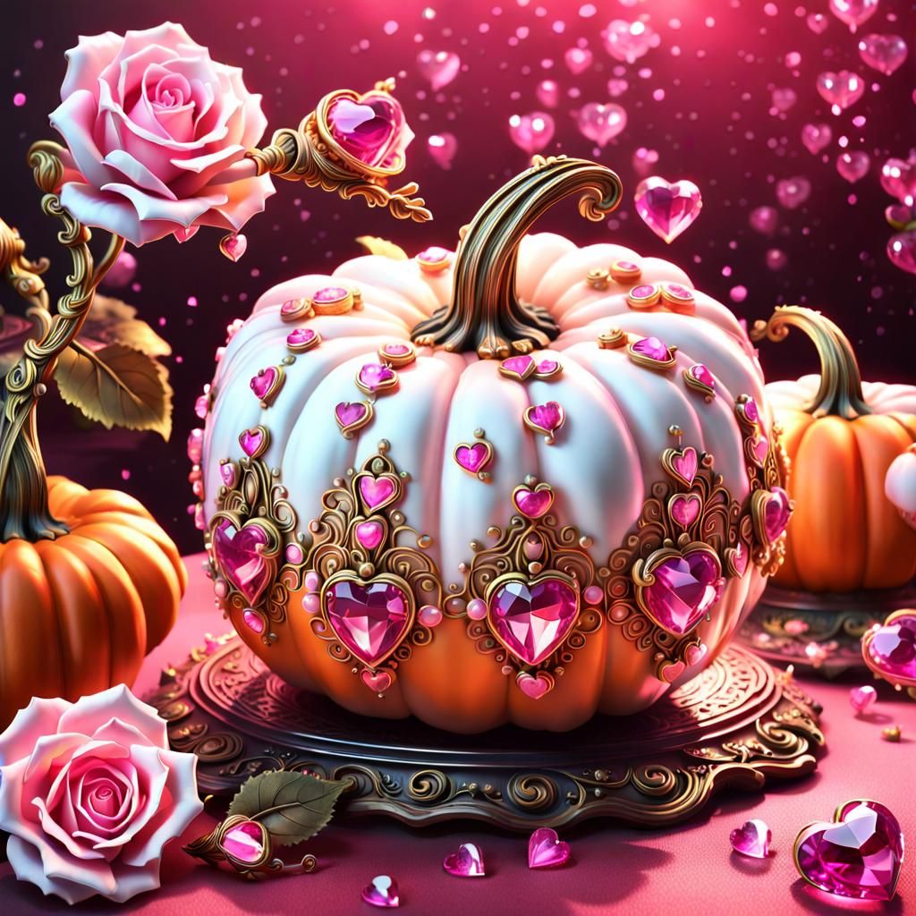 Pink and White Pumpkin Gourds Still Life, Detailed Matte Pai...