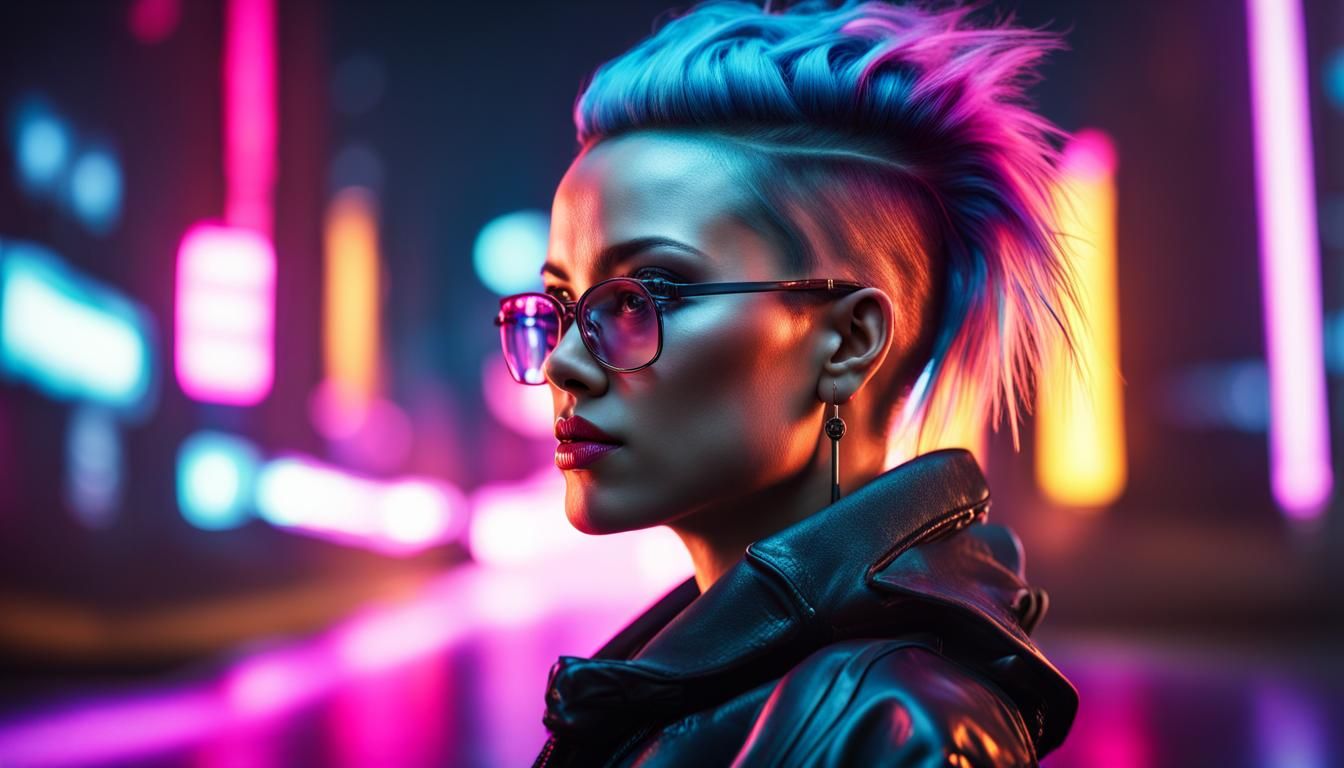 Cyberpunk Portrait with Neon Accents in Arthouse Style