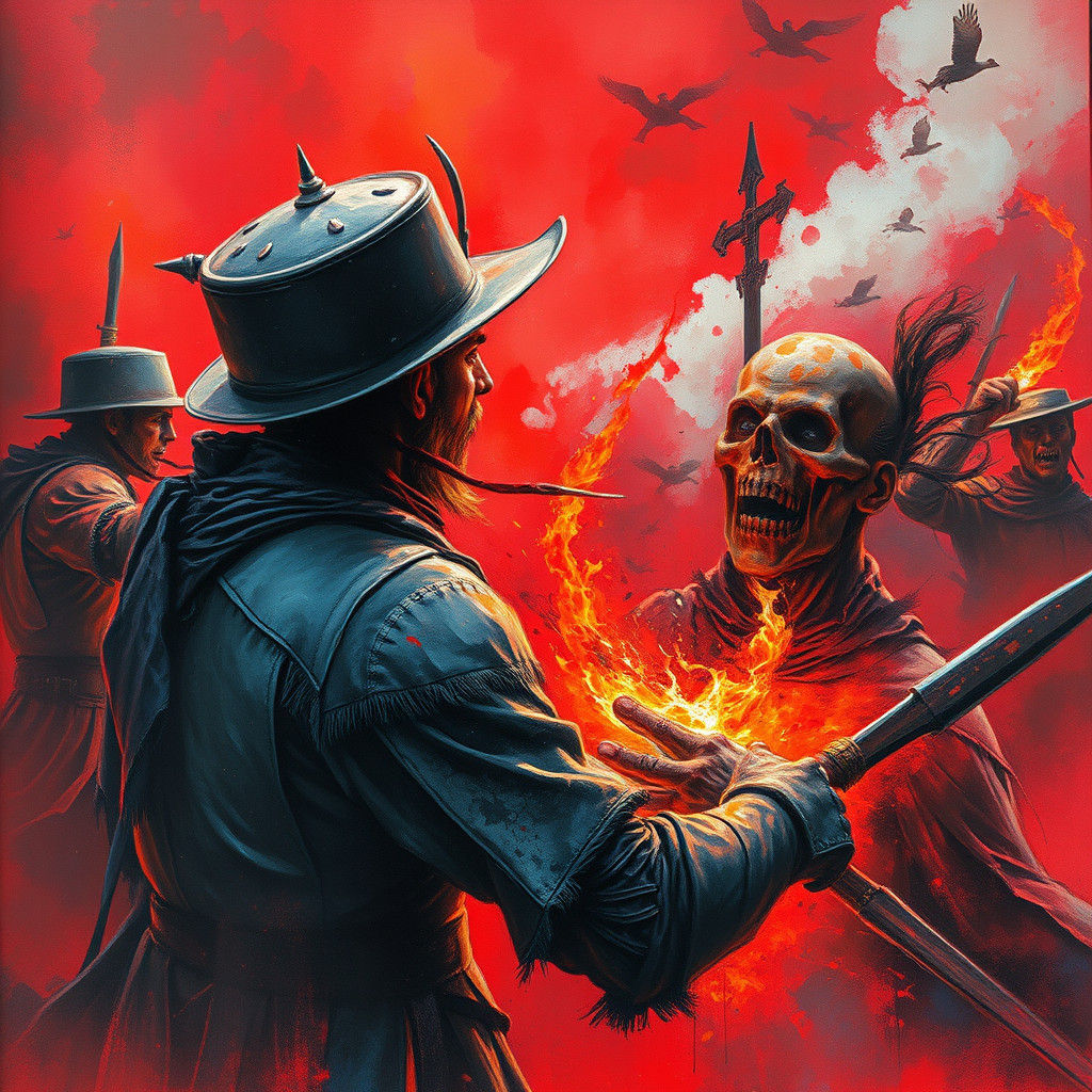 Violent Battle in Surreal Vivid Watercolor Style