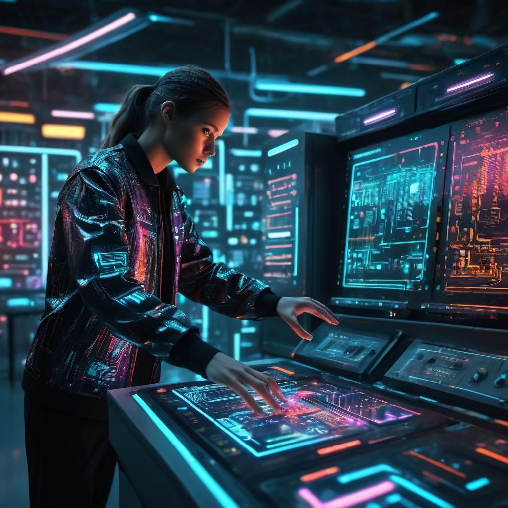 Futuristic Digital Art: Person Activating Control Panel