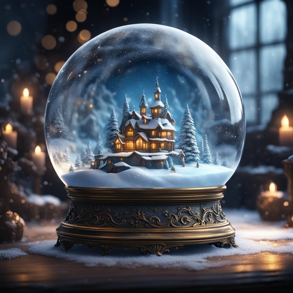 Enchanting Snow Globe in Detailed Matte Painting Style