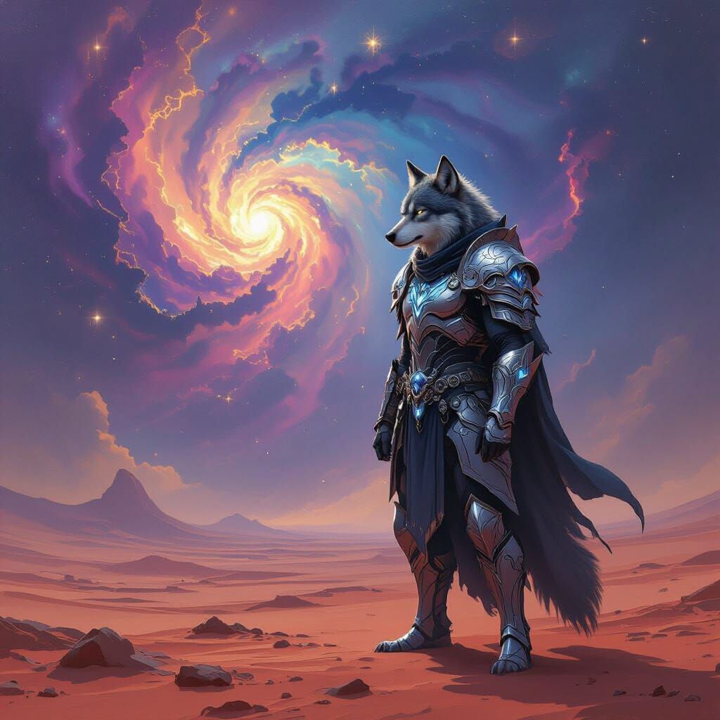 Wolf Warrior in Futuristic Armor on Alien World