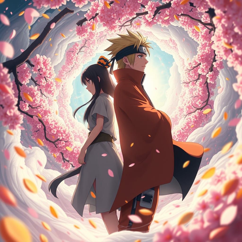 Naruto and Hinata in Whirlwind Anime Landscape
