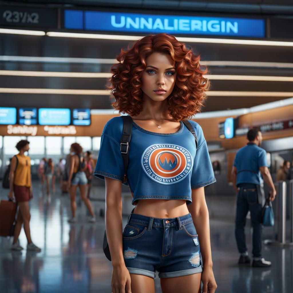 Teenage Girl in Airport Fantasy Concept Art