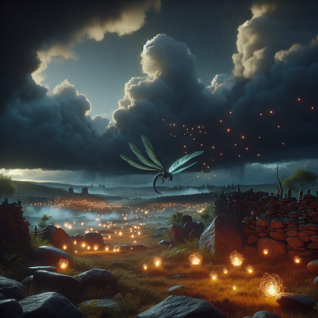 Mystical Glow in Dark Fantasy Landscape