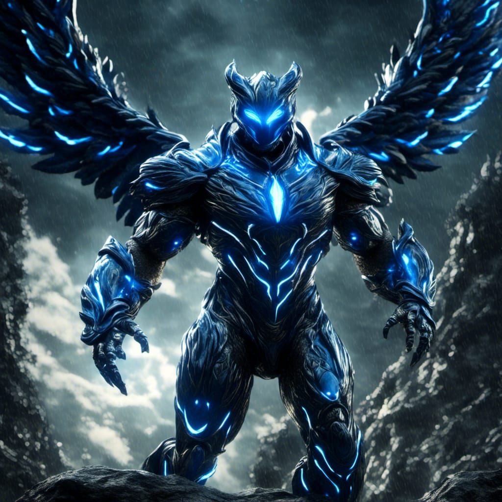 Blue Electric Superhero in Dramatic Digital Painting