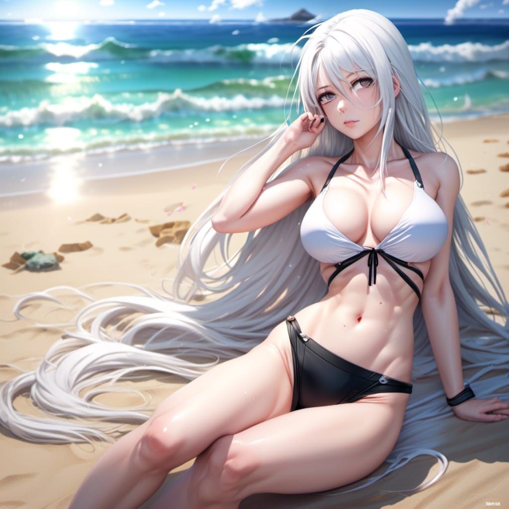 Anime Woman with Abs at the Beach