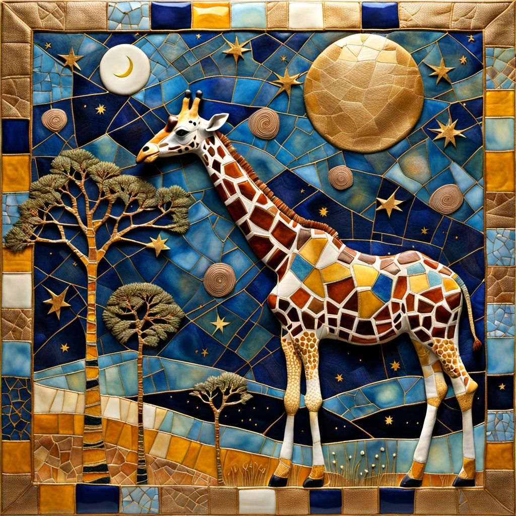 A Giraffe in the Savannah Enchants in Chiaroscuro Mixed Medi...