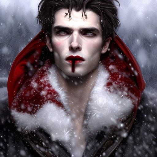 Vampire Portrait in Snow, Detailed Digital Art