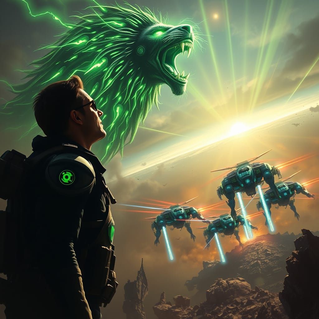 Green Lantern Pilot Faces Roaring Lion and Alien Invasion