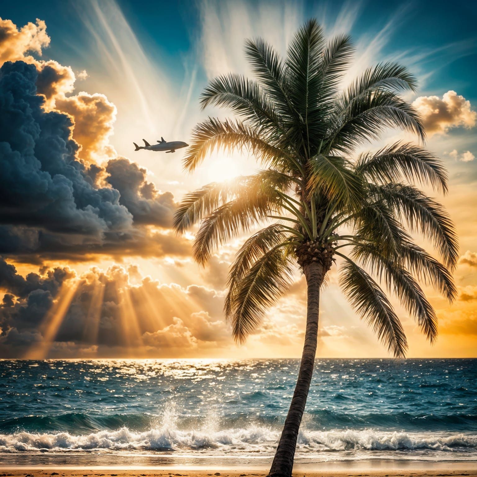 Palm Tree, Airplane, and Dolphins: Professional Photography