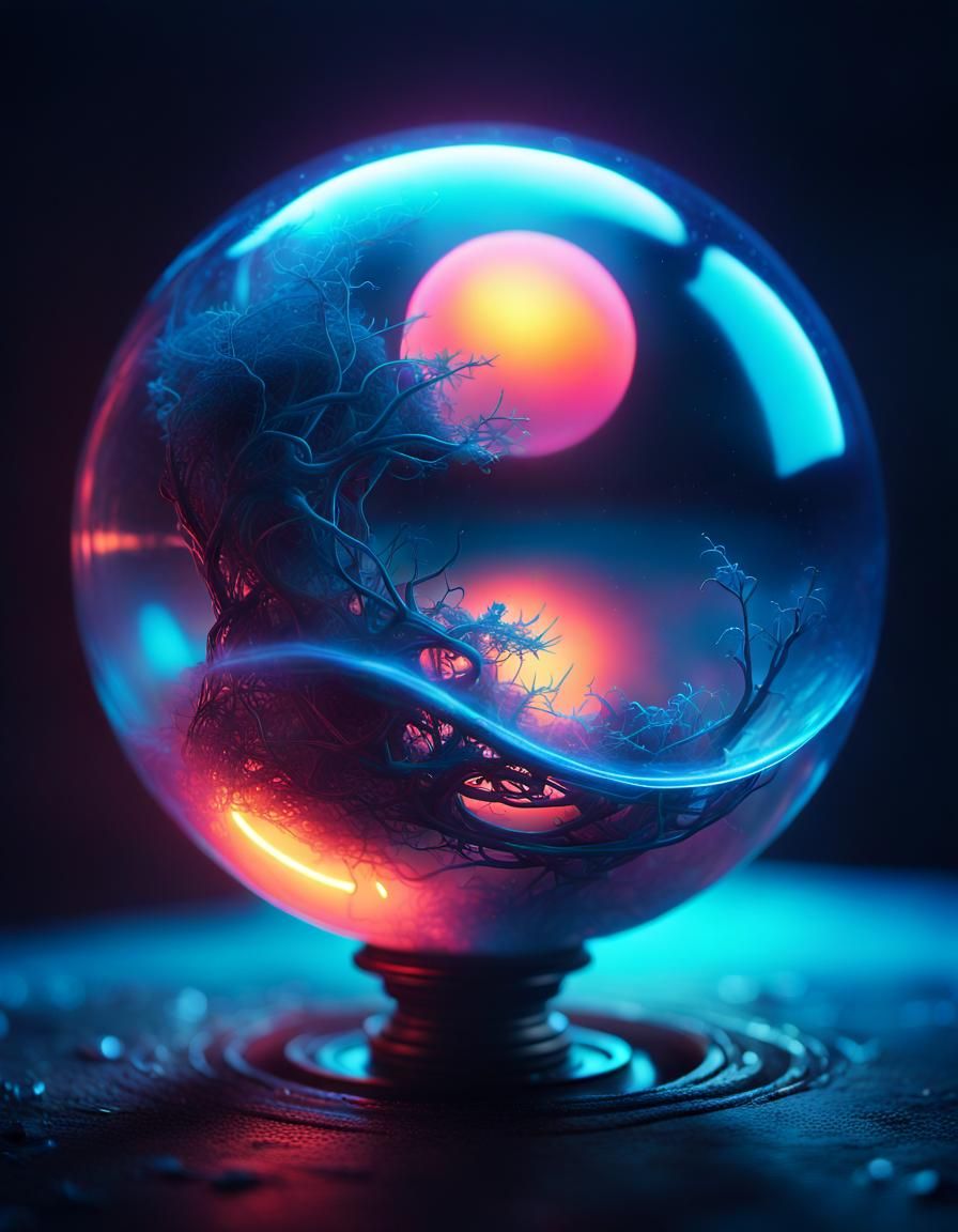 Glowing Neon Orb in Surreal Digital Art