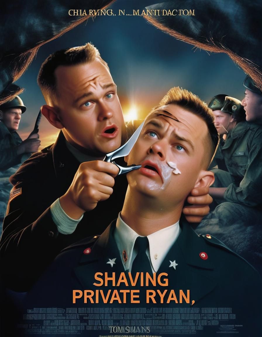 Movie poster for "Shaving Private Ryan" starring Tom Hanks and Matt Damon