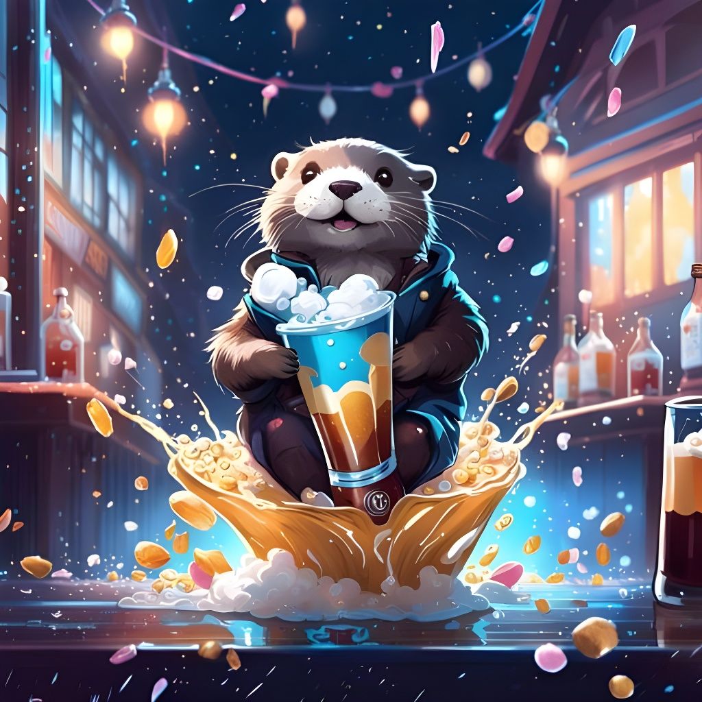 Adorable Otter Enjoying Root Beer Float