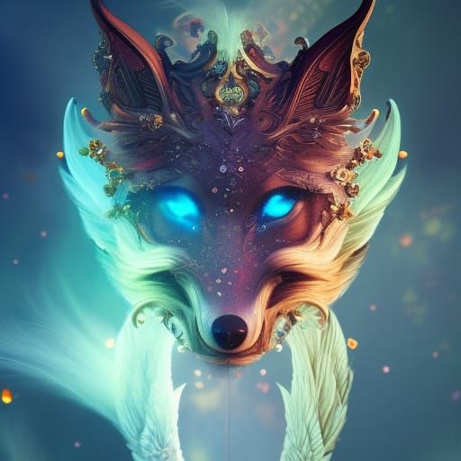 Floral Celestial Fox in Detailed Matte Painting