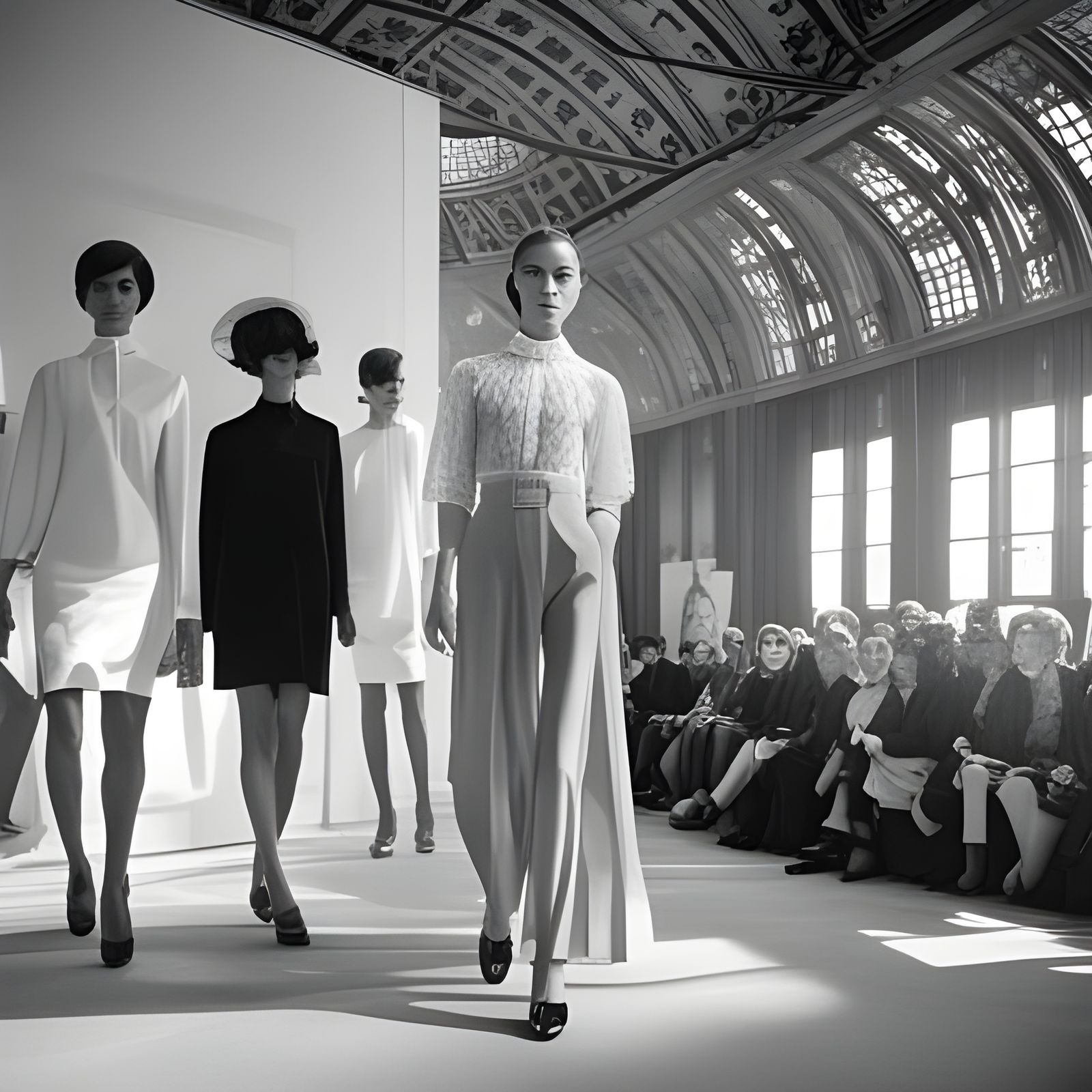 1960s Paris Fashion Show in Haute Couture Style