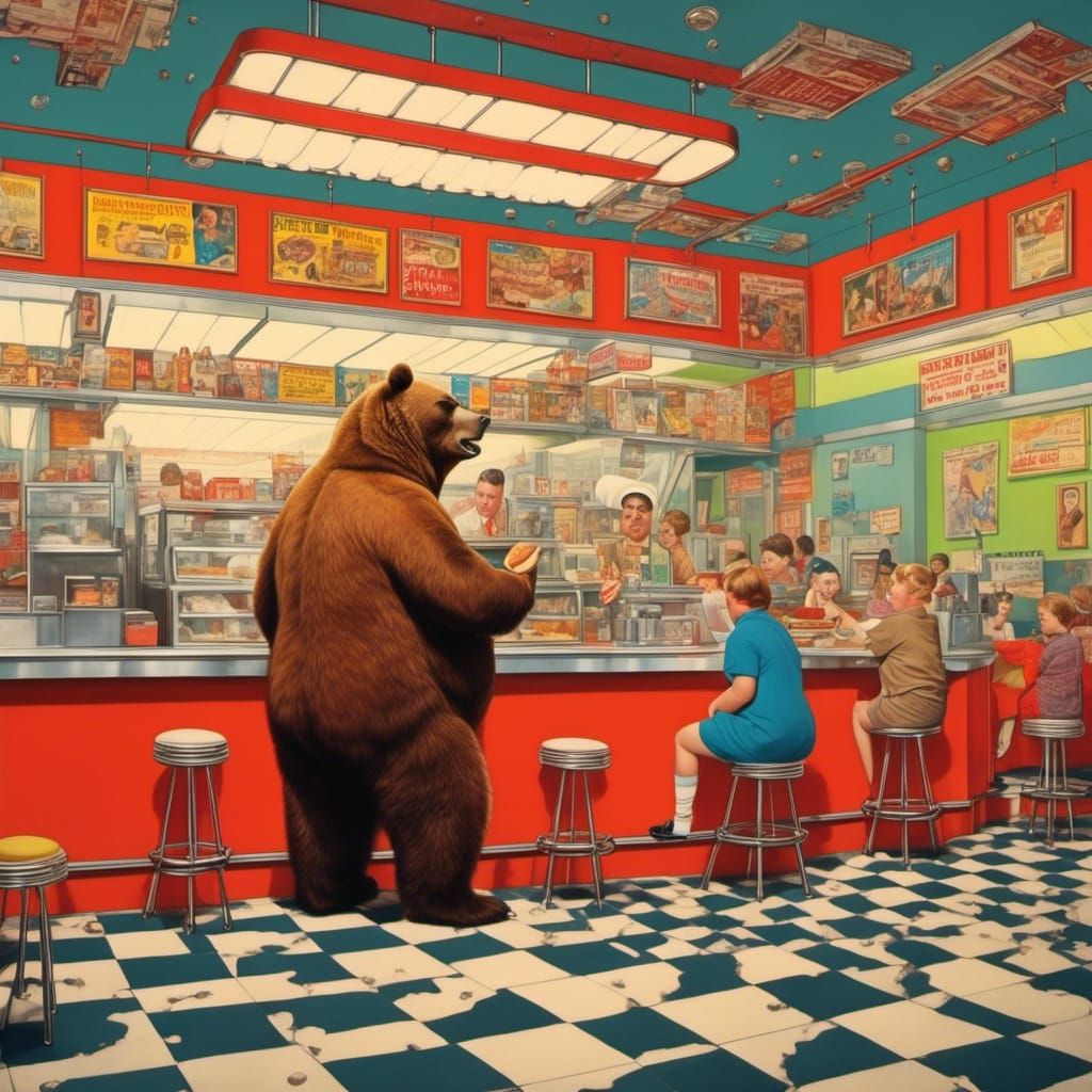Hungry Bear at Burger Shop, 1965 Portrait