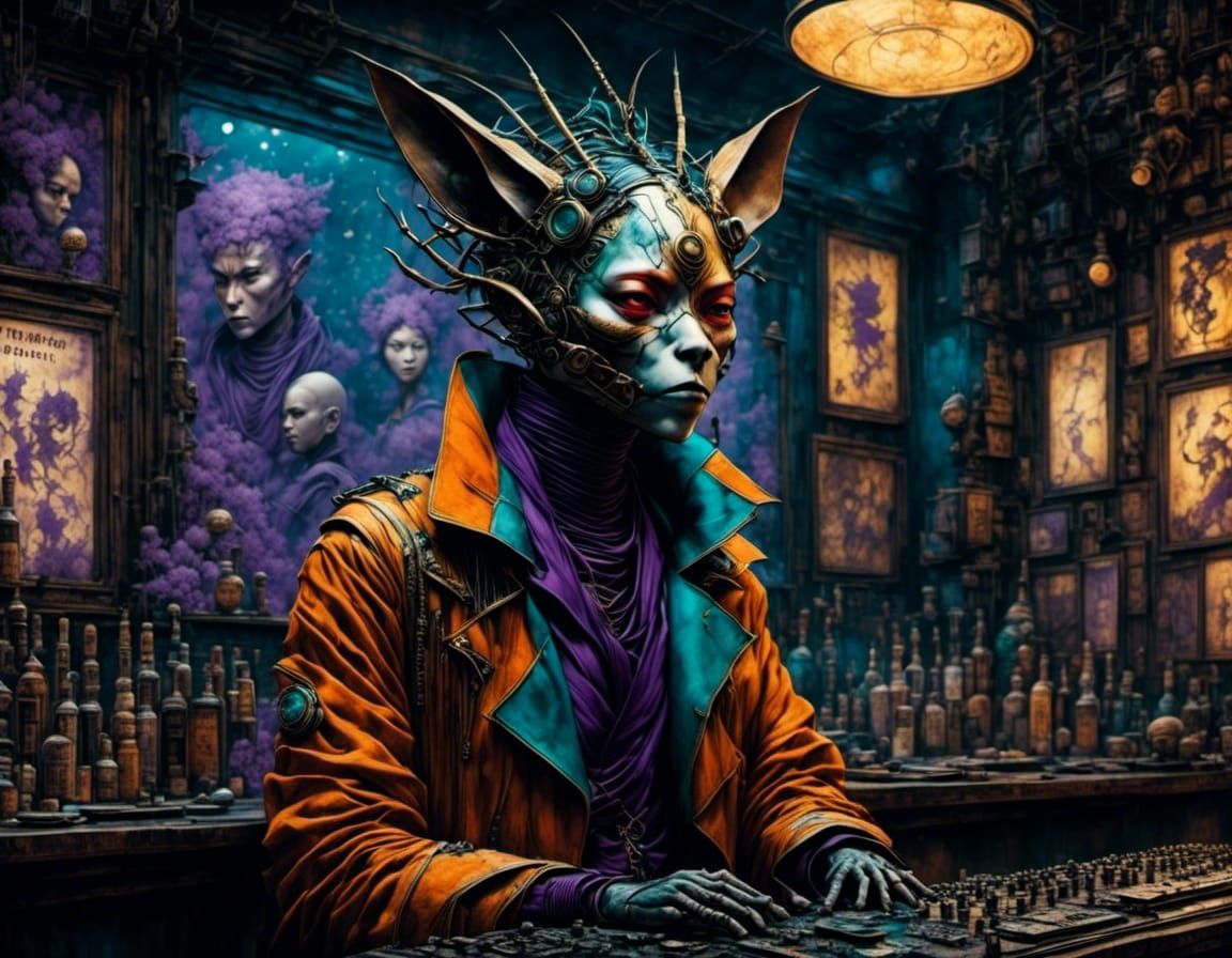 Badass Humanoid Singing in Futuristic Space Bar