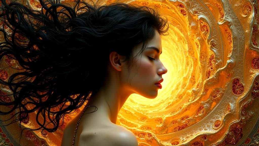 Ethereal Art Nouveau Goddess Emanates Cosmic Serenity