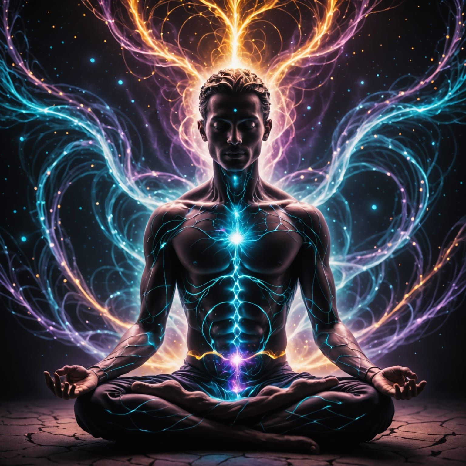 Ethereal Meditating Figure with Glowing Aura